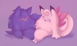 blush duo female female/female genitals pink_body plump_labia purple_body pussy sex tribadism vaginal ariarik_o0 nintendo pokemon clefable generation_1_pokemon gengar pokemon_(species) 5:3 hi_res