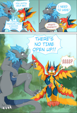 andromorph anthro bodily_fluids dialogue duo imminent_vore intersex male male/male saliva saliva_string size_difference smaller_pred text unusual_vore vore wing_vore altowovurr domi mythology koiju dragon mythological_creature mythological_scalie scalie absurd_res comic english_text hi_res