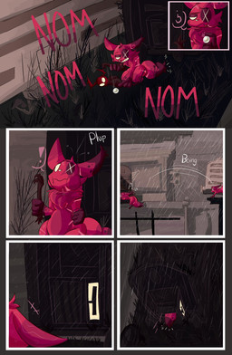 burn_scar corpse eating female feral fur gem gore mask pearl_(gem) raining red_body red_fur scar solo torn_arm mrportsex rain_world videocult artificer_(rain_world) scavenger_(rain_world) slugcat comic hi_res