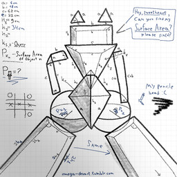 bottom_view cube eyeless female geometric_background grid_layout humor low-angle_view math mouthless number paper paper_background perspective simple_background solo speech_bubble text triangle_(shape) wide_hips alberto_omega fan_character felid feline mammal paper_creature 1:1 digital_media_(artwork) english_text ibispaint_(artwork) url