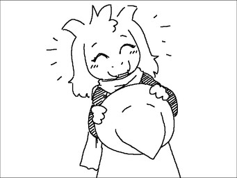 2_horns ambiguous_gender anthro biped black_border blush blush_lines border clothed clothing cute_fangs eyes_closed fangs fluffy_ears fur hat head_tuft headgear headwear holding_clothing holding_hat holding_headgear holding_headwear holding_object horn scarf simple_background smile solo standing teeth tuft white_background wizard_hat fuel_(artist) deltarune undertale_(series) ralsei bovid caprine darkner goat mammal 2022 4:3 black_and_white digital_media_(artwork) monochrome male_(lore)