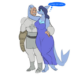 anthro balding big_breasts blue_body blue_clothing blue_dress bottomwear breasts clothed clothed_anthro clothed_female clothed_human clothed_male clothing dress duo facial_hair female fin front_view grey_bottomwear grey_clothing grey_hair grey_pants grey_shirt grey_topwear hair hand_on_head human_on_anthro interspecies looking_at_another male male/female mechanical_arm mustache non-mammal_breasts pants scar seductive shirt side_hug simple_background standing tail tail_fin text thought_bubble topwear viltrumite_uniform white_background wide_hips preggyshork i_can_fix_him_(meme) image_comics invincible_(image_comics) conquest_(invincible) alien aquatic fish human mammal shark viltrumite 1:1 absurd_res colored english_text full-length_portrait hi_res portrait