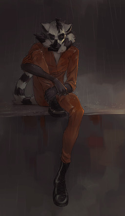 animated_gif anthro boots cigarette clothed clothing footwear fully_clothed male prison_uniform prisoner raining sad shoes sitting smoking solo orphen-sirius ziggy_(wildering) lemur mammal primate ring-tailed_lemur strepsirrhine 2017 animated loop short_playtime