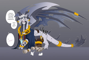 3_toes 4_horns accessory bag beard beckoning blush blush_lines bracelet broken_belt cloak clothed clothing convenient_censorship facial_hair feet feral furgonomics gesture grey_body grey_scales hair horn jewelry looking_at_viewer male multi_horn necklace notched_wings partially_clothed satchel scales scroll simple_background solo speech_bubble tail tail_accessory tail_jewelry tail_tuft text toes tuft white_hair wing_jewelry wings thatshadowcomic activision european_mythology mythology spyro_the_dragon the_legend_of_spyro the_chronicler dragon mythological_creature mythological_scalie scalie western_dragon english_text hi_res