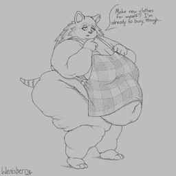 anthro apron apron_only belly belly_overhang big_belly big_breasts breasts butt cellulite cleavage clothed clothing fat_arms fat_legs female grey_background navel obese obese_anthro obese_female overweight overweight_anthro overweight_female scut_tail short_tail simple_background solo standing tail text wenisberry animal_crossing nintendo sable_able eulipotyphlan hedgehog mammal 1:1 2024 english_text monochrome signature