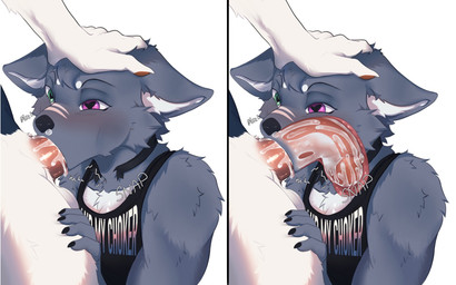 anthro black_nose blush bodily_fluids cheek_tuft chest_tuft choker claws clothing cum cum_drip cum_from_nose cum_in_mouth cum_in_nose cum_inside cum_on_penis deep_throat dripping duo faceless_character faceless_male facial_scar facial_tuft fellatio fur genital_fluids genitals green_eyes grey_body grey_fur hand_on_head hand_on_leg head_grab heterochromia jewelry male male/male necklace oral oral_penetration penetration penile penis penis_in_mouth purple_eyes scar sex shirt simple_background text topwear tuft white_background white_body white_fur x-ray_view ha-ha_(artist) canid canine canis mammal wolf 2025 colored digital_drawing_(artwork) digital_media_(artwork) english_text hi_res