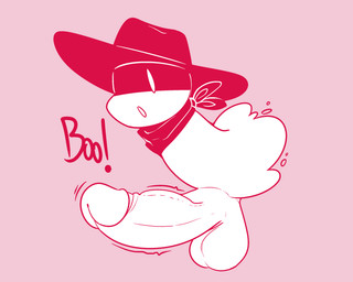 balls big_penis clothing expressions genitals hat headgear headwear kerchief male one_eye_obstructed particles penis pink_background simple_background solo text white_body golde golde_(golde) ghost spirit 5:4 digital_media_(artwork) hi_res
