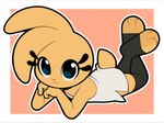 3_toes 4_fingers anthro black_clothing black_eyes black_legwear black_line_art black_stockings black_toeless_stockings clothed clothed_anthro clothed_female clothing dress eyelashes feet female female_anthro fingers fur legwear lying on_front outline scut_tail short_tail solo stockings tail toeless_legwear toeless_stockings toes white_clothing white_dress white_outline yellow_body yellow_ears yellow_fur yellow_tail conditional_dnp gaturo bonita_(gaturo) lagomorph leporid mammal rabbit 2022 digital_media_(artwork)