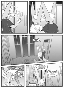anthro clothed clothing detailed_background dialogue duo eyes_closed inner_ear_fluff inside male text texting tuft kifyun2 kif_yppreah raphael_yppreah ailurid canid canine fox mammal red_panda absurd_res black_and_white comic english_text hi_res monochrome