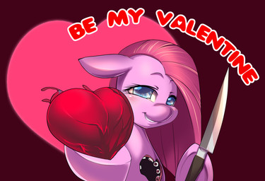 2014 <3 bakki blue_eyes english_text equine female feral friendship_is_magic fur gore grimdark hair holidays horse knife looking_at_viewer mammal my_little_pony pink_fur pink_hair pinkamena_(mlp) pinkie_pie_(mlp) pony smile solo text valentine's_day weapon
Rating: Questionable
Score: 8
User: anthroking
Date: February 13, 2014