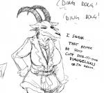 anthro bathrobe big_breasts black_and_white bovid breasts caprine caprine_demon cleavage clenched_teeth clothed clothing comic demon dialogue english_text eyes_closed female frown goat_demon hladilnik horn lucy_(hladilnik) mammal monochrome robe scar solo sound_effects spade_tail standing tail teeth text