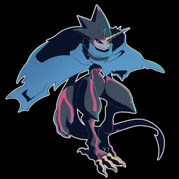 anthro belt black_body black_sclera blue_cape blue_clothing cape claws clothing feet horn male solo tail talons toes weapon_tail white_eyes gosugamma bandai_namco digimon digimon_(species) gulusgammamon 1:1 absurd_res hi_res