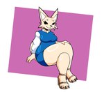 anthro big_ears black_eyes black_nose breasts clothing female fur legwear paws smile solo tail thigh_highs beasheep7 aggretsuko sanrio fenneko canid canine fennec_fox fox mammal true_fox