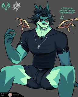 2_horns anthro belt black_clothing black_hair black_shirt black_topwear bottomwear brown_background clothing green_body hair horn jewelry looking_at_viewer male necklace pendant red_eyes serious shirt shorts simple_background solo spread_legs spreading text tight_clothing tight_shirt tight_topwear topwear jaybeyyy mythology dragon mythological_creature mythological_scalie scalie digital_media_(artwork) english_text hi_res