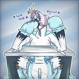 ageplay ahoge anthro black_legs blue_eyes bodily_fluids bonnet clothed clothing diaper drooling feathers female genital_fluids grunting hair headgear headwear high_chair infantilism mitts partially_clothed poopy_diaper regression roleplay saliva soiled_diaper solo sucking text unclean_diaper urine used_diaper using_diaper wearing_diaper wet_diaper wetness_indicator wetting wetting_diaper white_body white_feathers yellow_body yellow_feather_hair yellow_feathers lazatthebass lazaret_(lazatthebass) avian bird gannet sulid suliform 1:1 english_text