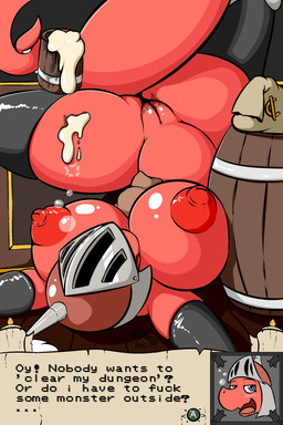 alcohol anthro armor barrel beer beverage big_breasts blue_eyes blush bodily_fluids breasts dialogue drunk female genital_fluids genitals headgear helmet huge_breasts money_bag nipples non-mammal_breasts non-mammal_nipples open_mouth profanity solo substance_intoxication tail text thick_tail thick_thighs vaginal_fluids vulva conditional_dnp quin-nsfw red_knight_(sirphilliam) lizard reptile scalie 2:3 absurd_res digital_media_(artwork) english_text hi_res