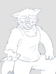 anthro bodily_fluids clothing male shirt simple_background solo tank_top tears teeth topwear mrjosh47 password_(visual_novel) tyson_(password) canid canine canis mammal wolf 3:4 absurd_res digital_drawing_(artwork) digital_media_(artwork) hi_res monochrome