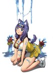 5_fingers blue_body blue_eyes blue_goo blush breasts clothed clothing female fingers footwear fur gloves hair handwear looking_at_viewer yellow_clothing taichi_kawazoe immoral_guild hitamu_kyan_(immoral_guild) animal_humanoid goo_creature humanoid 2022 official_art