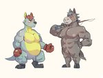 2020 4:3 abs animal_crossing anthro areola balls barazoku barefoot biceps blue_body blue_tail blush bodily_fluids boxing_gloves chibi circumcised clothing duo embarrassed equid equine feet fishing_rod flaccid foreskin frown fur genitals grey_body grey_eyes grey_fur grey_hair grey_tail hair handwear hi_res hooves horse humanoid_genitalia humanoid_penis kangaroo looking_down macropod male mammal manly marsupial mature_anthro muscular muscular_male nintendo nipples nude penis pose red_eyes red_hair rooney_(animal_crossing) roscoe_(animal_crossing) short_hair simple_background small_penis standing sweat tail thick_thighs triceps uma_shika19 white_background