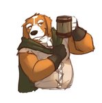 alcohol anthro beer beer_mug beverage cloak clothed clothing container cup gloves handwear male mature_anthro mature_male medieval overweight overweight_anthro overweight_male solo 3000vnd canid canine canis domestic_dog mammal