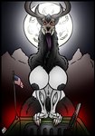 alternate_color american_flag anthro antlers areola big_breasts black_body black_fur bone breasts eye_socket female full_moon fur glowing glowing_eyes grey_body grey_skin gun horn horror_(theme) light_truck long_neck long_tongue looking_at_viewer moon mountain nipples pale_skin pickup_truck ranged_weapon red_eyes rifle skull skull_head solo tongue tongue_out truck united_states_of_america vehicle weapon skianous american_mythology indigenous_north_american_mythology mythology north_american_mythology old_wendy monster wendigo colored hi_res shaded