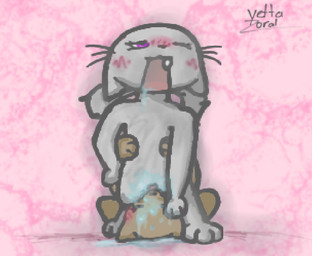 ahegao ambiguous_gender blush bodily_fluids brown_body brown_fur cunnilingus drooling duo eyes_closed female feral fur genital_fluids grey_body grey_fur looking_pleasured one_eye_closed open_mouth oral pattern_background paws purple_eyes saliva sex simple_background single_tooth tail vaginal vaginal_fluids whiskers yettazoral domestic_cat felid feline felis mammal