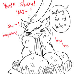 >_< ambiguous_feral ambiguous_gender blush blush_lines daww dialogue duo eating eyes_closed feral food happy headpat mostly_offscreen_character pasta red_text solo_focus spaghetti text young young_ambiguous young_feral yellowcottoncandy030 fluffy_pony fluffy_pony_(species) human mammal 1:1 2025 broken_english digital_media_(artwork) english_text hi_res spot_color