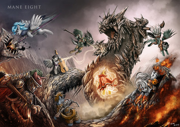armor arrow_(weapon) axe battle black_eyes black_hair blood blue_hair bodily_fluids bow_(weapon) bowed_string_instrument cape cello cliff clothed clothing crossbow cutie_mark detailed_background eyes_closed eyewear fangs feathered_wings feathers female feral fight fire food fruit goggles green_hair group hair horn jack-o'-lantern male melee_weapon musical_instrument open_mouth orange_eyes plant polearm pumpkin quadruped ranged_weapon smoke spear string_instrument tail teeth topwear vest weapon white_hair wings ziom05 friendship_is_magic hasbro my_little_pony mythology fan_character octavia_(mlp) earth_pony equid equine horse mammal monster mythological_creature mythological_equine pegasus pony reptile scalie snake unicorn 2012 hi_res