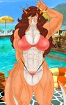 abs anthro athletic athletic_anthro athletic_female biceps big_breasts bikini blush breasts brown_hair butt butt_from_the_front clothed clothing curvy_figure detailed_background eyelashes female fingers gesture hair long_hair long_tail looking_at_viewer multicolored_body multicolored_scales muscular muscular_anthro muscular_female muscular_thighs nipple_outline orange_body orange_eyes orange_scales red_hair scales skimpy skimpy_bikini solo spikes spikes_(anatomy) swimming_pool swimwear tail tan_body tan_scales thick_thighs two-piece_swimsuit two_tone_body two_tone_scales voluptuous water waving waving_at_viewer wide_hips nuar_come_mundos cavemanon_studios goodbye_volcano_high snoot_game rosa_(gvh) aquilops ceratopsian dinosaur ornithischian prehistoric_species reptile scalie 2023 absurd_res digital_drawing_(artwork) digital_media_(artwork) hi_res