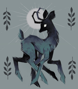2_horns ambiguous_gender feral fern fur horn simple_background solo tail white_eyes feefal deer mammal digital_media_(artwork) hi_res