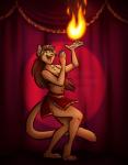 anthro breasts claws clothed clothing feet female fire fur hair open_mouth paws pose simple_background smile solo tongue nicnak044 jenora_feuer domestic_cat felid feline felis mammal digital_media_(artwork)