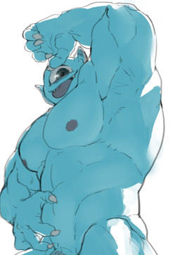 1_eye armpit_fetish armpit_focus blue_body blue_skin claws genitals male muscular muscular_humanoid muscular_male nipples pecs penis pointy_ears solo tongue tongue_out vein veiny_penis kuriusagi dragon_quest square_enix cyclops gigantes_(dragon_quest) humanoid absurd_res hi_res