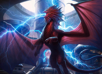 ambiguous_gender claws electricity electricity_manipulation elemental_manipulation feral membrane_(anatomy) membranous_wings open_mouth red_body red_scales scales solo spread_wings tail wings dan_scott hasbro magic:_the_gathering mythology wizards_of_the_coast niv-mizzet dragon mythological_creature mythological_scalie scalie 2024 official_art male_(lore)