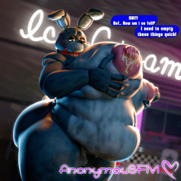 anthro areola balls belly big_belly big_breasts big_butt big_moobs bodily_fluids breasts butt erection genitals huge_belly huge_breasts huge_butt huge_moobs humanoid_genitalia humanoid_penis hyper hyper_moobs lactating machine male male_lactation milk moobs morbidly_obese nipples nude obese obese_anthro obese_male open_mouth overweight overweight_anthro overweight_male penis solo teeth text thick_thighs wide_hips anonymousfm snips456fur_(modeler) five_nights_at_freddy's scottgames bonnie_(fnaf) animatronic lagomorph leporid mammal rabbit robot 1:1 3d_(artwork) digital_media_(artwork) english_text hi_res