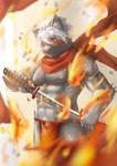 abs anthro areola areola_slip arm_tattoo asian_clothing athletic athletic_anthro athletic_male brown_body brown_fur clothing east_asian_clothing fire fundoshi fur hair holding_katana holding_melee_weapon holding_object holding_sword holding_weapon japanese_clothing katana male melee_weapon nipples pubes red_eyes scarf solo sword tattoo underwear weapon white_hair wnhfduvnn7eo6be lifewonders tokyo_afterschool_summoners tadatomo_(tas) canid canine canis domestic_dog mammal 2024