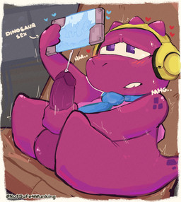 accessory anthro backsack balls blush bodily_fluids butt clothing erection genital_fluids genitals male masturbation necktie penetration penile penile_masturbation penis solo tail notsafeforwanking gameoverse glitch_productions gobbles_(gameoverse) dinosaur mammal prehistoric_species reptile scalie 2026 digital_media_(artwork) e621_post_recursion hi_res