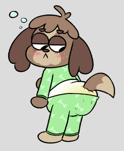 anthro blush bodily_fluids clothed clothing diaper diaper_under_clothing feces fur genital_fluids male simple_background soiled_diaper soiling solo tail tired unclean_diaper urine used_diaper wearing_diaper wet_diaper mrvonfuzzlebutt animal_crossing nintendo digby_(animal_crossing) canid canine canis domestic_dog mammal shih_tzu toy_dog digital_media_(artwork)