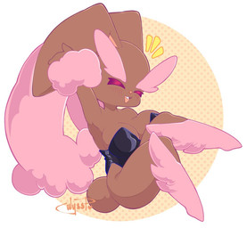 anthro arm_tuft big_ears black_clothing black_leotard blush blush_lines brown_body brown_fur buckteeth clothing cotton_tail eyebrows eyelashes eyes_closed female floppy_ears front_view fur leotard long_ears lop_ears pink_body pink_fur pink_nose simple_background solo teeth thick_eyebrows thick_thighs tuft white_background wide_hips wrist_tuft yellow_background weepinbelly nintendo pokemon generation_4_pokemon lopunny pokemon_(species) shiny_pokemon