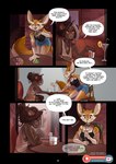 2021 5_fingers anthro breasts canid canine clothed clothing comic cougar digital_media_(artwork) duo english_text felid feline female fennec_fox fingers fox fran_(furlana) furlana hi_res lion mammal orange_eyes pantherine profanity rey_(furlana) smile text true_fox url