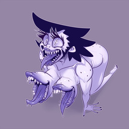 5_fingers 5_toes all_fours big_breasts biped black_hair black_nose bodily_fluids breasts drooling eyelashes feet female fingers freckles front_view gaping_mouth grey_background grey_tail hair humanoid_feet humanoid_hands light light_body light_skin long_eyelashes long_tongue looking_up multi_mouth nightmare_fuel nipple_mouth nipples not_furry nude open_mouth open_smile outline pale_skin plantigrade pupils saliva shadow sharp_teeth short_hair simple_background slit_pupils smile soles solo spiky_hair tail teeth toes tongue tongue_out toony derek_hetrick enamel_the_devourer humanoid monster monstrous_humanoid 1:1 2015 digital_drawing_(artwork) digital_media_(artwork) full-length_portrait lighting partially_colored portrait purple_theme