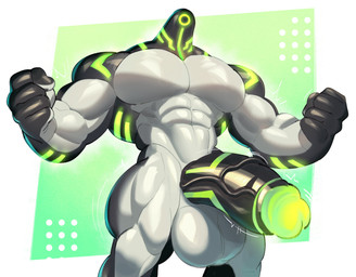 abs balls barazoku biceps big_balls big_muscles big_pecs big_penis black_body black_skin forearm_muscles genitals glans glowing glowing_lines glowing_markings green_background green_glans green_markings huge_balls huge_penis humanoid_genitalia humanoid_penis male markings motion_lines multicolored_body multicolored_skin muscular muscular_humanoid muscular_male not_furry pcb_lines pecs penis quads simple_background solo vein veiny_penis white_body white_skin dymitr3 ben_10 cartoon_network upgrade_(ben_10) alien alien_humanoid galvanic_mechamorph humanoid 2025 hi_res