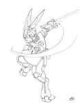 anthro attack belt belt_pouch clothing holding_melee_weapon holding_object holding_sword holding_weapon machine male melee_weapon motion_lines open_mouth simple_background solo sword tabard tabard_only weapon wheel white_background catmonkshiro justice_(miwauturu) android lagomorph leporid mammal rabbit robot 2023 absurd_res hi_res pen_(artwork) traditional_media_(artwork)