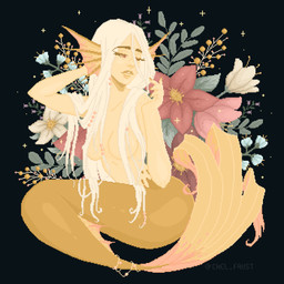 breasts convenient_censorship ear_fins eyelashes female fin flower freckled_face freckled_shoulders freckles hair hair_covering_breasts head_fin legless light_body light_skin long_hair mermaid_tail nude plant red_eyes solo sparkles split_form tail tail_fin white_hair unknown_artist aquatic humanoid merfolk 1:1 animated digital_media_(artwork) hi_res loop pixel_(artwork) pixel_animation