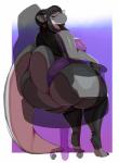 anthro big_breasts big_butt biped black_body black_hair black_skin blush bodily_fluids breasts butt butt_focus chair clothed clothing ear_piercing ear_ring eyewear female furniture glasses hair huge_butt legwear long_tail looking_at_viewer looking_back non-mammal_breasts piercing purple_eyes ring_piercing simple_background sitting smile solo stockings sweat tail thick_thighs thigh_highs wide_hips trinity-fate62 mythology cassie_(serenka) dragon mythological_creature mythological_scalie reptile scalie 2019 absurd_res digital_media_(artwork) hi_res