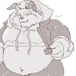 anthro belly clothing cookie food hoodie horn male midriff navel overweight overweight_anthro overweight_male solo topwear cddi_h lifewonders tokyo_afterschool_summoners behemoth_(tas) monster