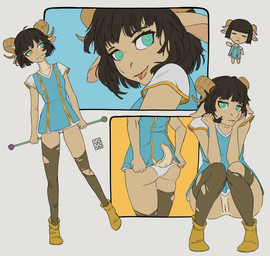 2_horns adolescent anthro black_hair blue_clothing blue_dress breasts brown_body brown_ears brown_fur brown_horn brown_nose brown_tail butt chibi close-up clothed clothing crouching dress eyes_closed female footwear front_view fur genitals green_eyes hair hand_on_face hand_on_own_face holding_object horn looking_away multicolored_body multicolored_clothing multicolored_dress multicolored_fur no_underwear orange_clothing orange_dress pose raised_hand rear_view shoes short_tail small_breasts smile solo tail tan_body tan_fur tan_tail thick_thighs tongue torn_clothing torn_thigh_highs two_tone_body two_tone_fur two_tone_tail underwear vulva white_clothing white_dress white_underwear yellow_clothing yellow_footwear yellow_shoes young young_anthro young_female gogogrey bovid caprine mammal sheep 2024 digital_media_(artwork) flat_colors hi_res model_sheet