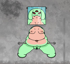 3_eyes bedroom_eyes belly belly_overhang breasts concrete_wall cracked cracks deep_navel fangs fat_rolls female fifi_frog free_use front_view genitals glory_hole glory_wall green_body green_skin grey_background hole_in_wall inverted_nipples lime_green metal_bar multi_eye multi_pupil multicolored_body multicolored_skin narrowed_eyes navel nipples nude nude_female overweight overweight_female overweight_humanoid picture_frame picture_on_wall plump_labia red_eyes red_sclera seductive simple_background solo stuck tan_body tan_skin teeth thick_thighs through_wall toony two_tone_body two_tone_skin vulva wall_(structure) bananacasing11_(artist) chucklefish starbound animal_humanoid aquatic aquatic_humanoid cetecean humanoid hybrid hylotl absurd_res bust_portrait hi_res portrait