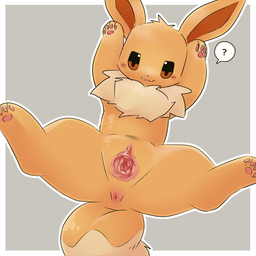 4_fingers 4_toes anus black_nose blush blush_lines border brown_body brown_eyes brown_fur brown_inner_ear brown_tail closed_smile dipstick_tail feet female female_feral feral fingers fur gaping gaping_vagina genitals glistening glistening_eyes humanoid_genitalia humanoid_genitalia_on_feral humanoid_vulva humanoid_vulva_on_feral looking_at_viewer markings mouth_closed multicolored_body multicolored_fur multicolored_tail neck_tuft outline outside_border pawpads paws pink_anus pink_pawpads pointy_ears prick_ears quadruped question_mark raised_arms small_nose smile smiling_at_viewer solo speech_bubble spread_legs spreading tail tail_markings tan_body tan_fur tan_tail tan_tail_tip toes tuft two_tone_body two_tone_fur vulva white_border white_outline pu_sukebe nintendo pokemon eevee generation_1_pokemon pokemon_(species) 1:1 2020 digital_drawing_(artwork) digital_media_(artwork) hi_res