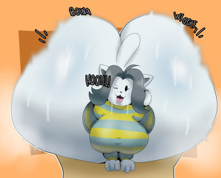 anthro big_breasts big_butt bottomless bottomless_anthro bottomless_female breasts butt clothed clothed_anthro clothed_female clothing exclamation_point female female_anthro grey_hair hair huge_breasts huge_butt hyper hyper_butt looking_at_viewer one_eye_closed onomatopoeia open_mouth solo sound_effects sweater text topwear white_body wink crowundeadcat undertale undertale_(series) temmie_(undertale) mammal tem 2025 digital_media_(artwork) english_text hi_res
