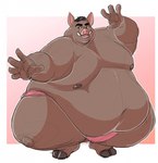 anthro belly big_belly brown_body brown_fur brown_hair chubby_cheeks clothed clothing crouching double_chin fur hair hooves huge_belly hyper hyper_belly love_handles male moobs morbidly_obese navel nipples obese obese_anthro obese_male open_mouth open_smile overweight overweight_anthro overweight_male smile solo sumo thick_thighs topless tusks wide_hips captainjusticevirtsuoso justicecaptainv mammal suid suine sus_(pig) wild_boar hi_res